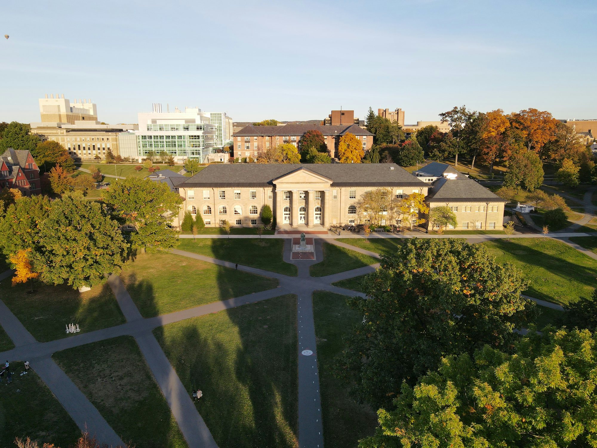 Aerial view of the Arts Quad in autumn